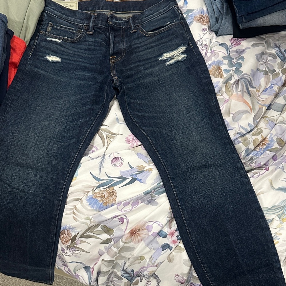 Abercrombie & Fitch Dark Blue Men's Slim Straight Jeans